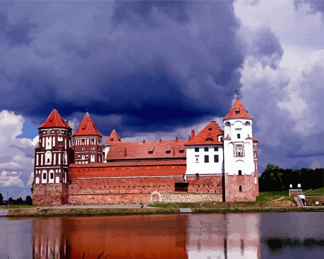 Mir Castle Complex Reflexion In Belarus paint by number