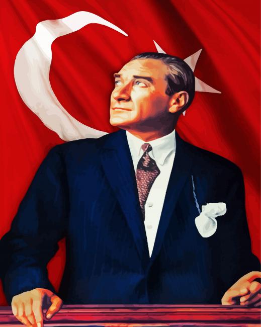 Mustafa Kemal Atatürk And Flag Of Turkey paint by number