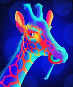 Neon Giraffe Eating Lollipop paint by number