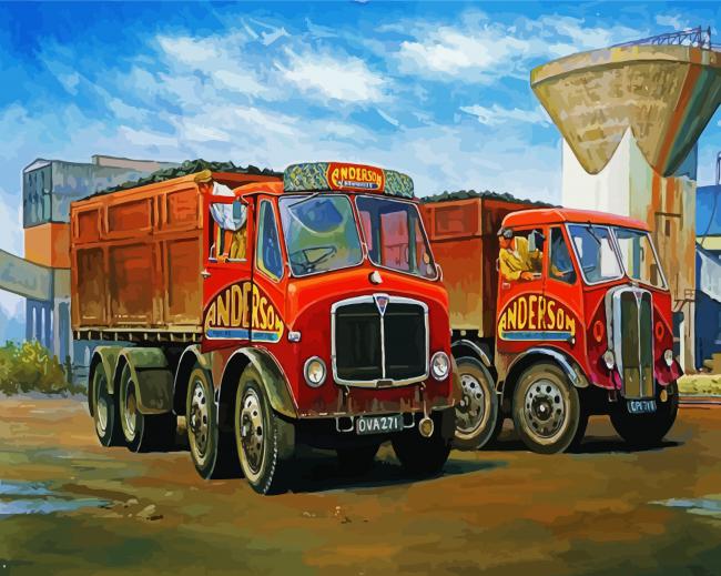 Old Red Lorry Truck paint by numbers