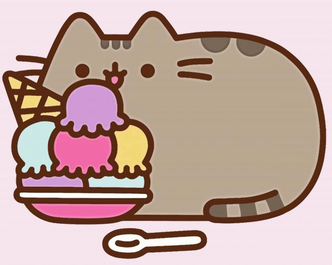 Pusheen Cartoon Cat Eating Ice Cream paint by numbers