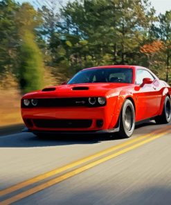 Red Dodge Challenger Hellcat paint by number