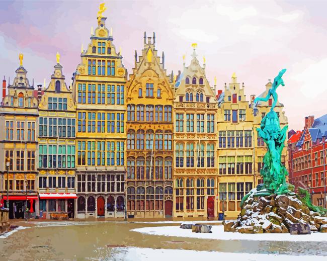 Snowy Antwerp Belgium paint by numbers
