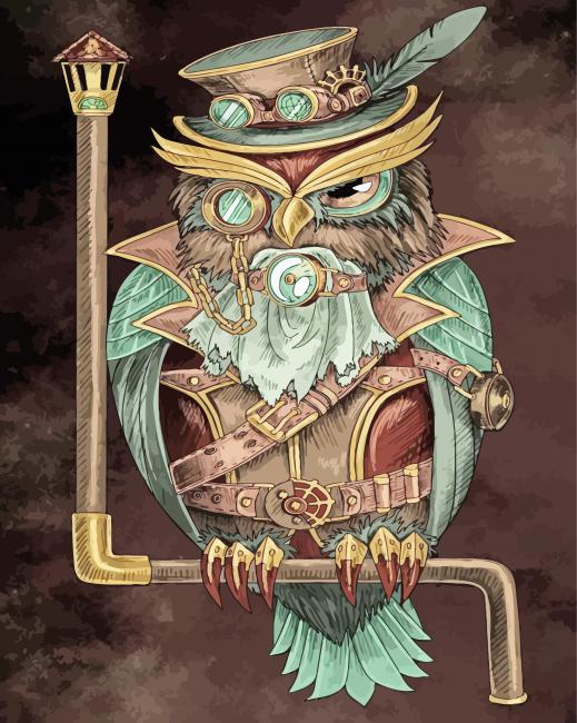 Steampunk Owl Bird paint by numbers