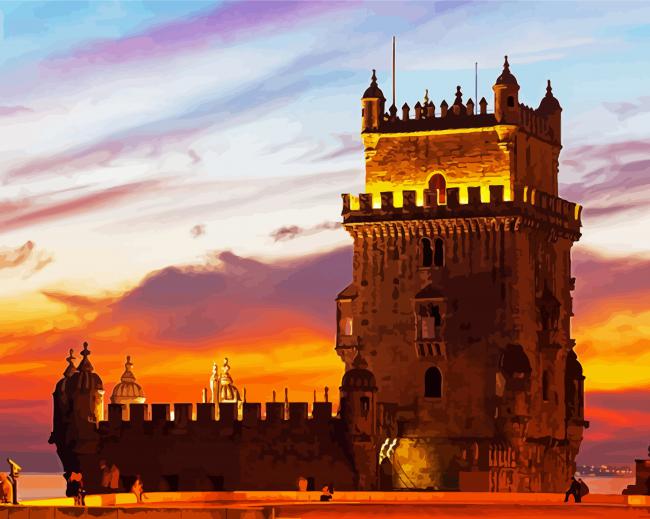 Sunset Belem Tower paint by number