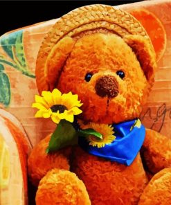 Teddy Bear Holding Flower paint by number