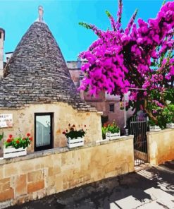 Trulli Italy Blossom paint by number