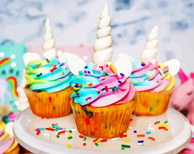 Cool Unicorn Cupcake paint by numbers