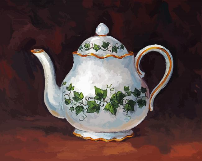 White Vintage Teapot paint by number