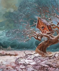 Winter Tree House paint by numbers