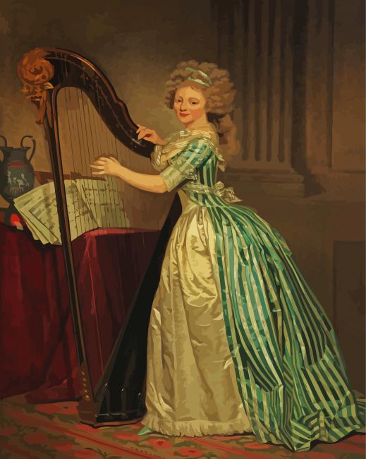 Woman With Harp paint by number