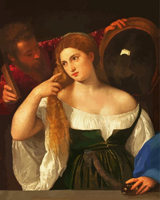 Woman With A Mirror By Tiziano paint by number