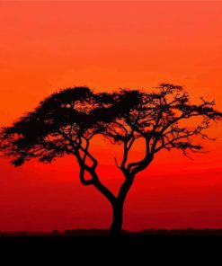 Acacia Tree Susnet Silhouette paint by numbers