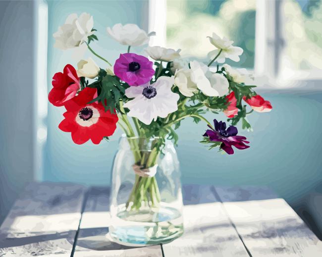 Anemones In Vase paint by number
