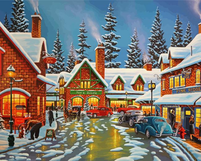 Snowy Christmas Night paint by numbers