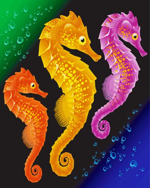 Colorful Seahorses paint by numbers