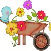 Cute Wheelbarrow With Flowers And Blue Bird paint by number