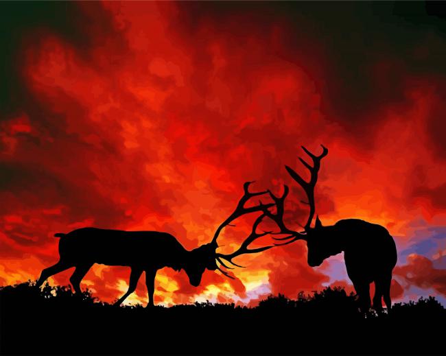 Elks Fighting Silhouette paint by numbers