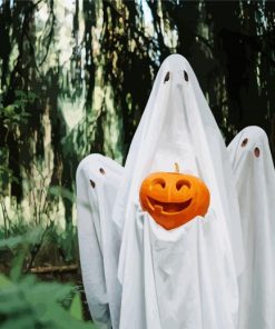 Ghost Holding Pumpkin paint by number