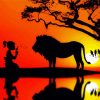 Girl And Lion Silhouette paint by number