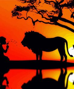 Girl And Lion Silhouette paint by number