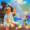 Girl Playing With Bubbles And Dog paint by numbers