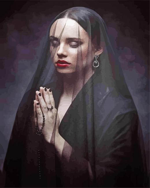 Gothic Lady With Veil paint by number