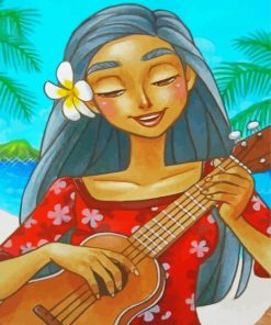 Hawaiian Girl Playing Ukulele paint by number