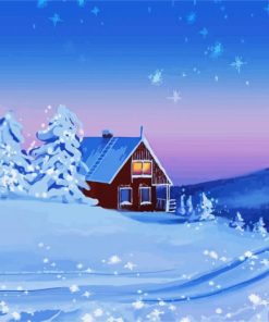 House Snow Winter Landscape paint by numbers