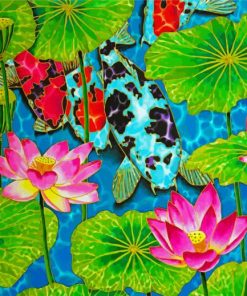 koi Fish And Lotus Flowers paint by number