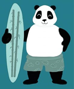 Panda Holding A Serfboard paint by numbers