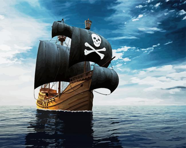 Pirate Ship In Sea paint by number