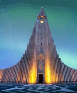 Reykjavik Hallgrimskirkja Church Aurora lights paint by numbers