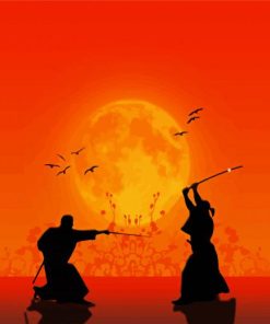 Samurais Fighting Silhouette paint by number
