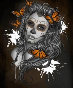 Sugar Skull And Monarch Butterflies paint by numbers