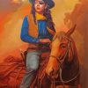 Western Lady On A Horse paint by number