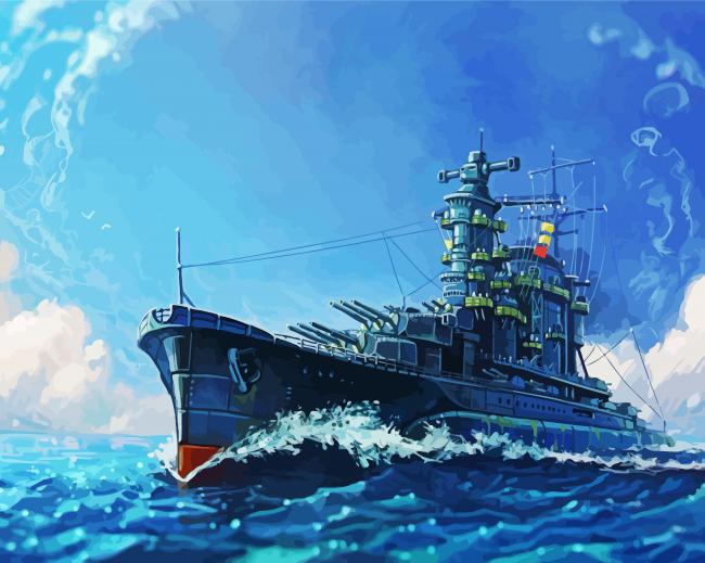 Battleship In The Ocean paint by number