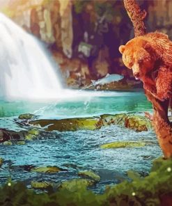 Brown Bear And Waterfall paint by numbers