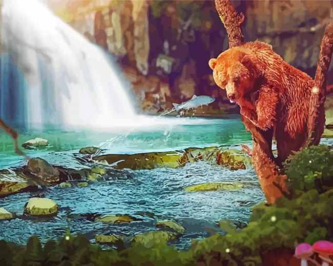 Brown Bear And Waterfall paint by numbers