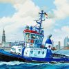 Blue Tugboat Ship paint by number