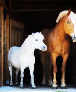 Brown And White Ponies paint by number