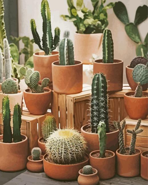 Cactus Pots Art paint by numbers