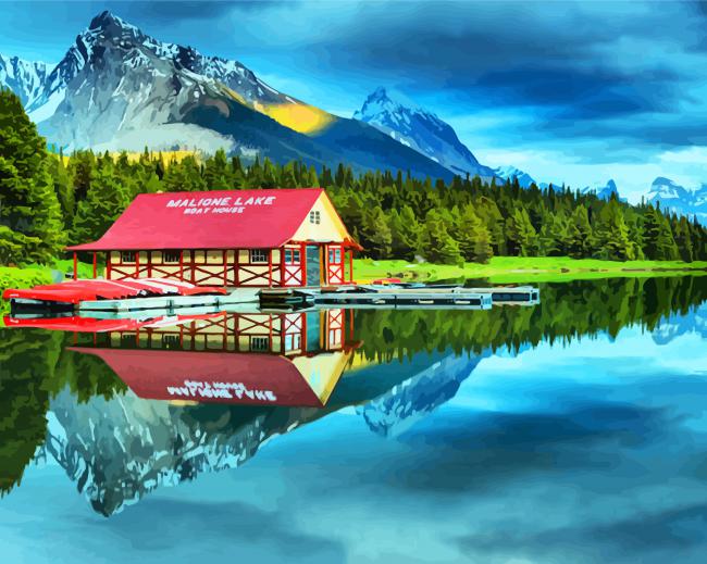 Canada Maligne Lake Boat House paint by numbers