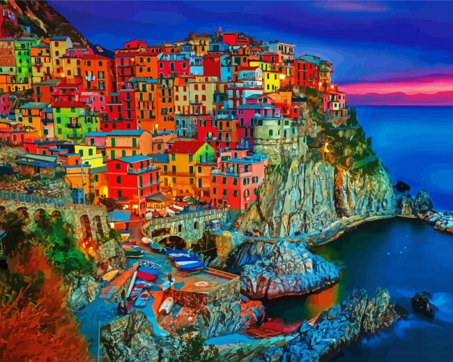 Cinque Terre Colorful Houses paint by number