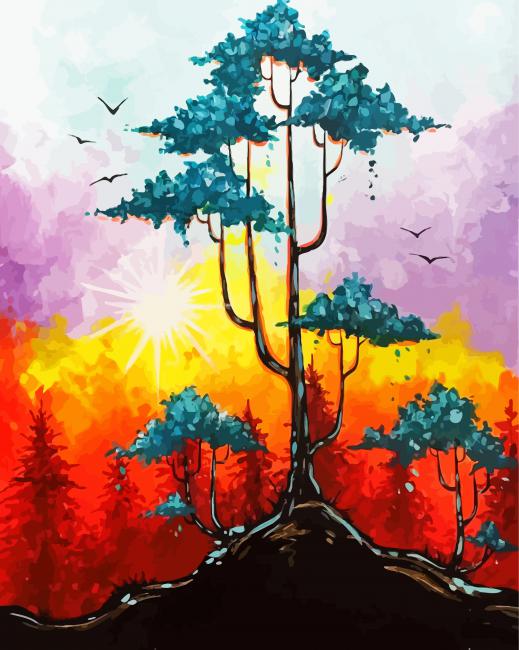 Colorful Bonsai paint by numbers