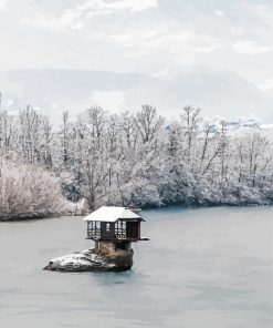 Drina River House In Snow Serbia paint by number