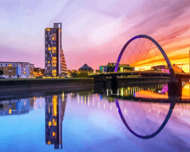 Glasgow The Clyde Arc At Sunset paint by numbers