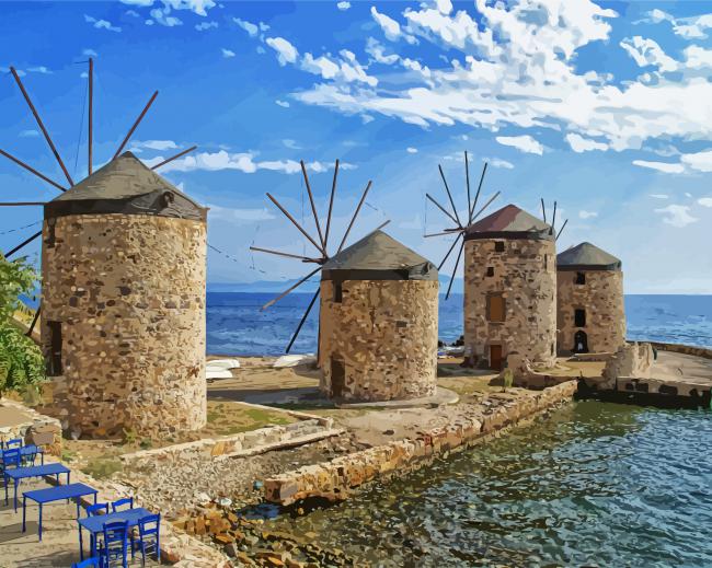 Greece Chios Windmills paint by number