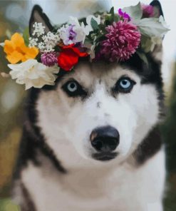 Husky With Flower Crown paint by number
