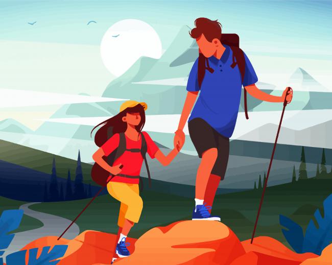 Illustration Couple Hiking paint by numbers